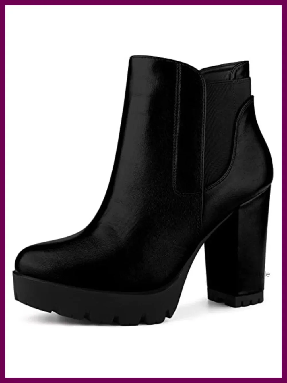 Chunky Heel Chelsea Boots Platform Round Toe Zip Up Block Heel Faux Leather